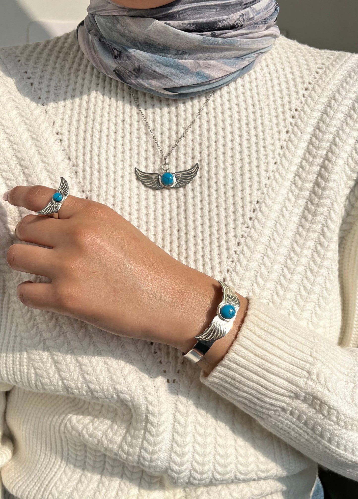 Turquoise Wings Jewelry Set – Silver Plated
