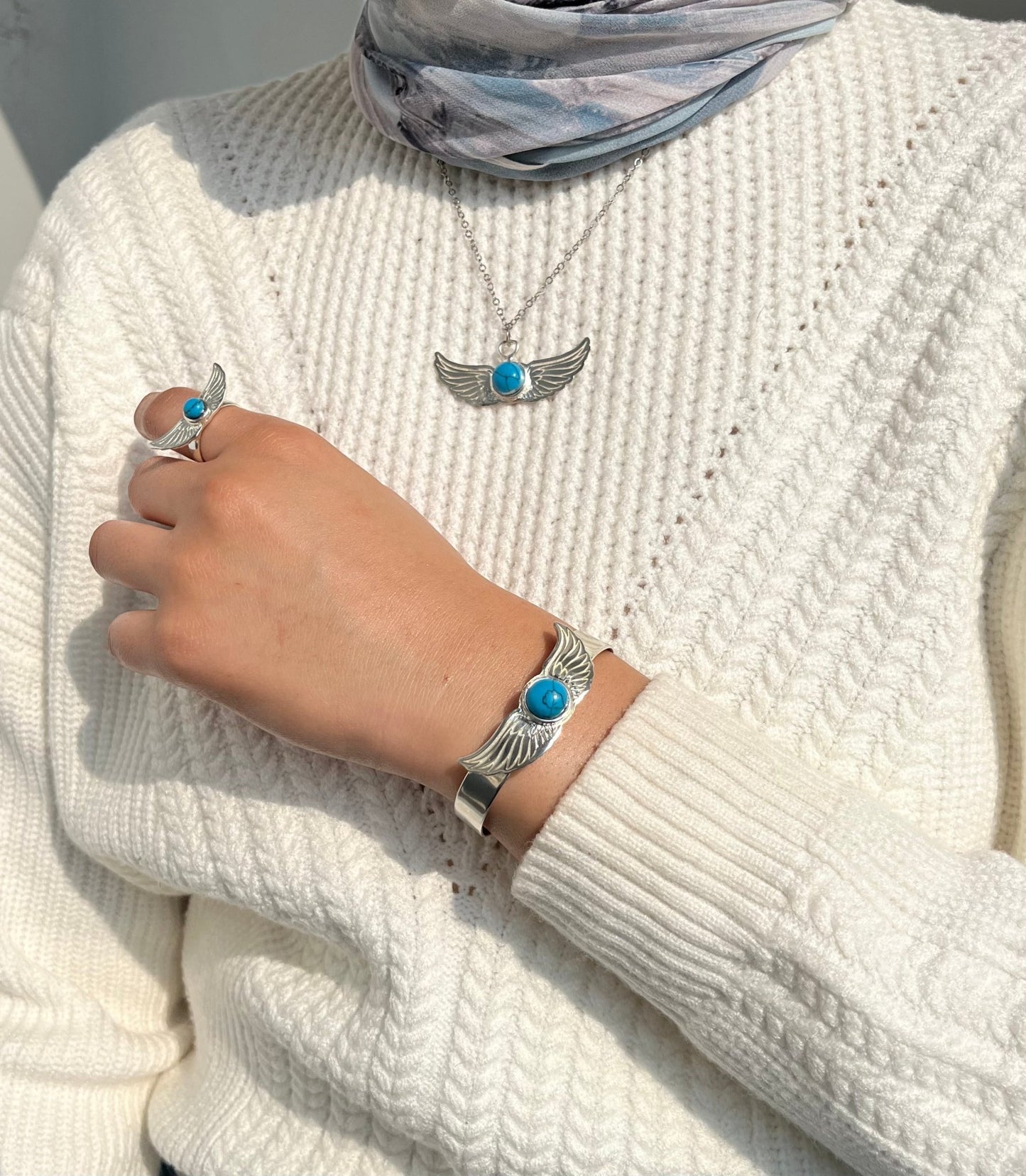Turquoise Wings Jewelry Set – Silver Plated