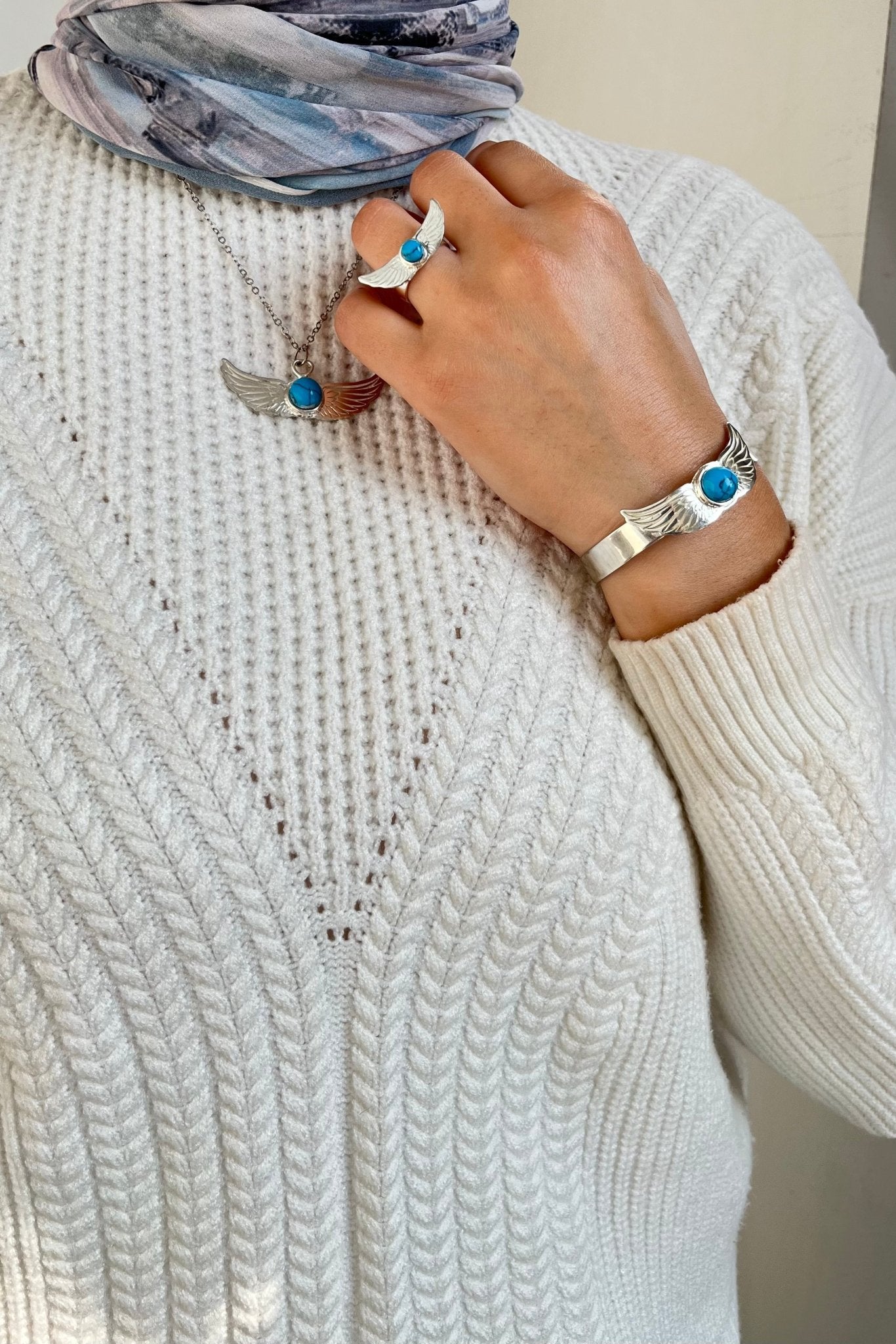 Turquoise Wings Jewelry Set – Silver Plated