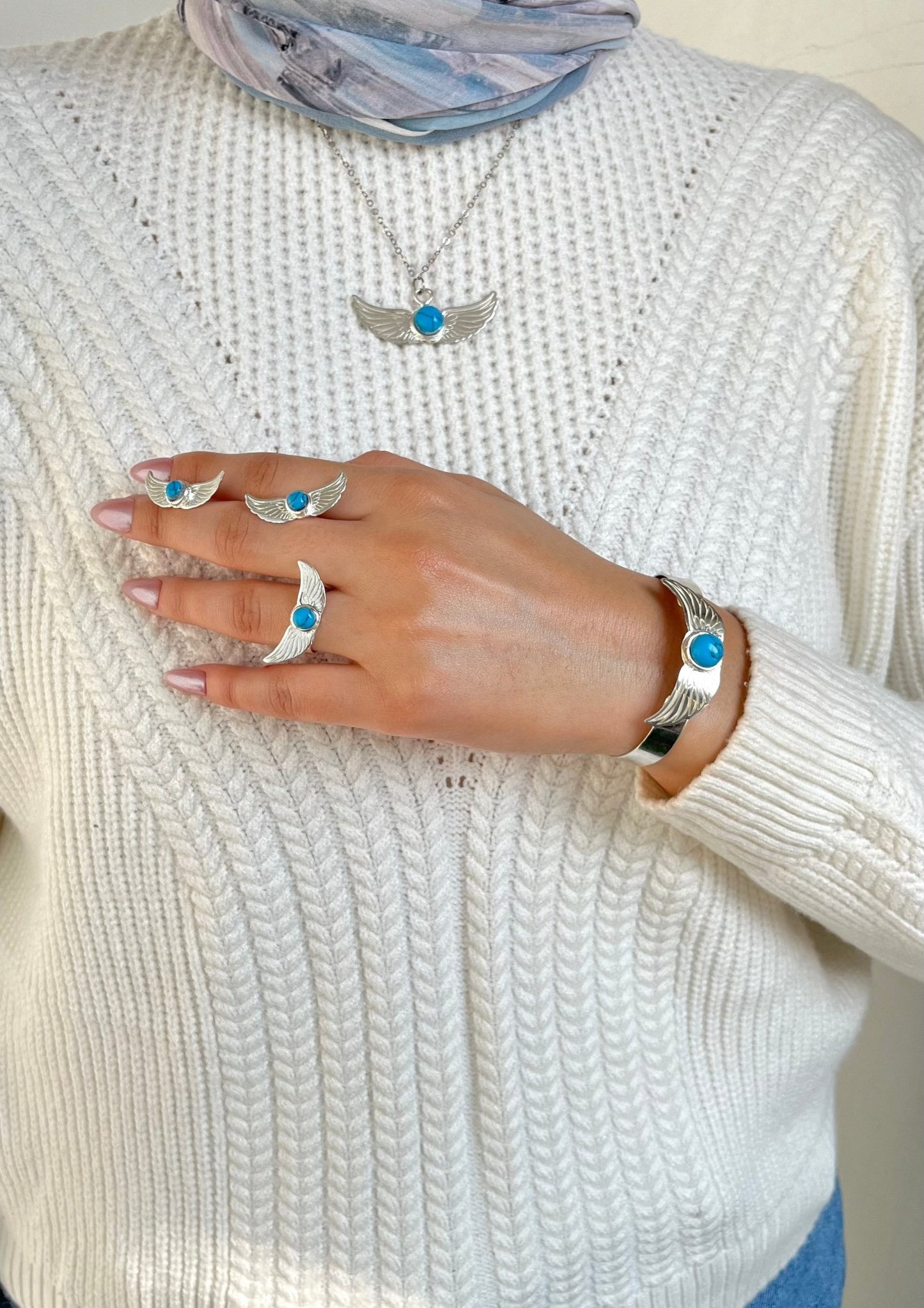 Turquoise Wings Jewelry Set – Silver Plated