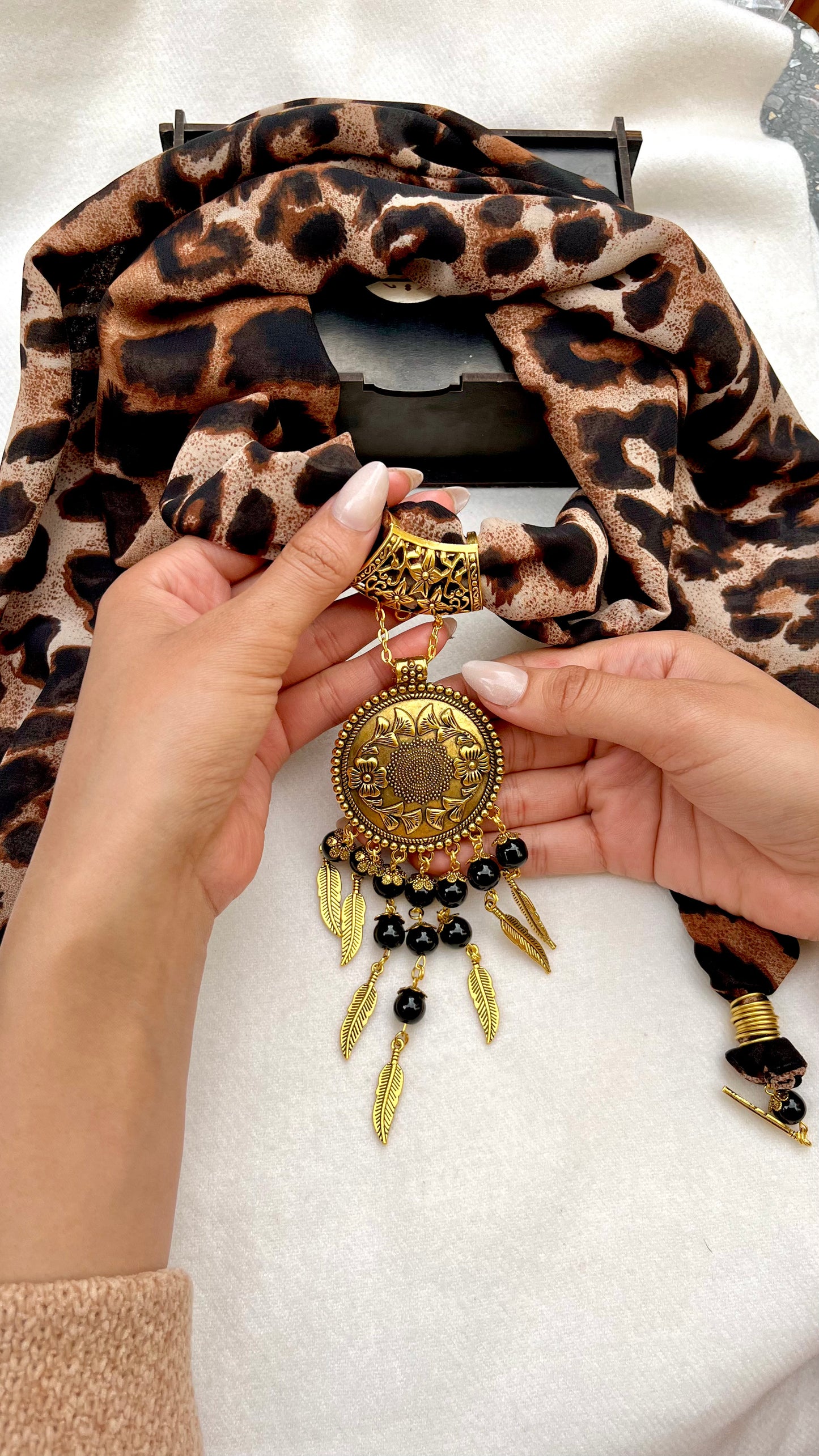 Golden Tiger Necklace Scarf - Chiffon