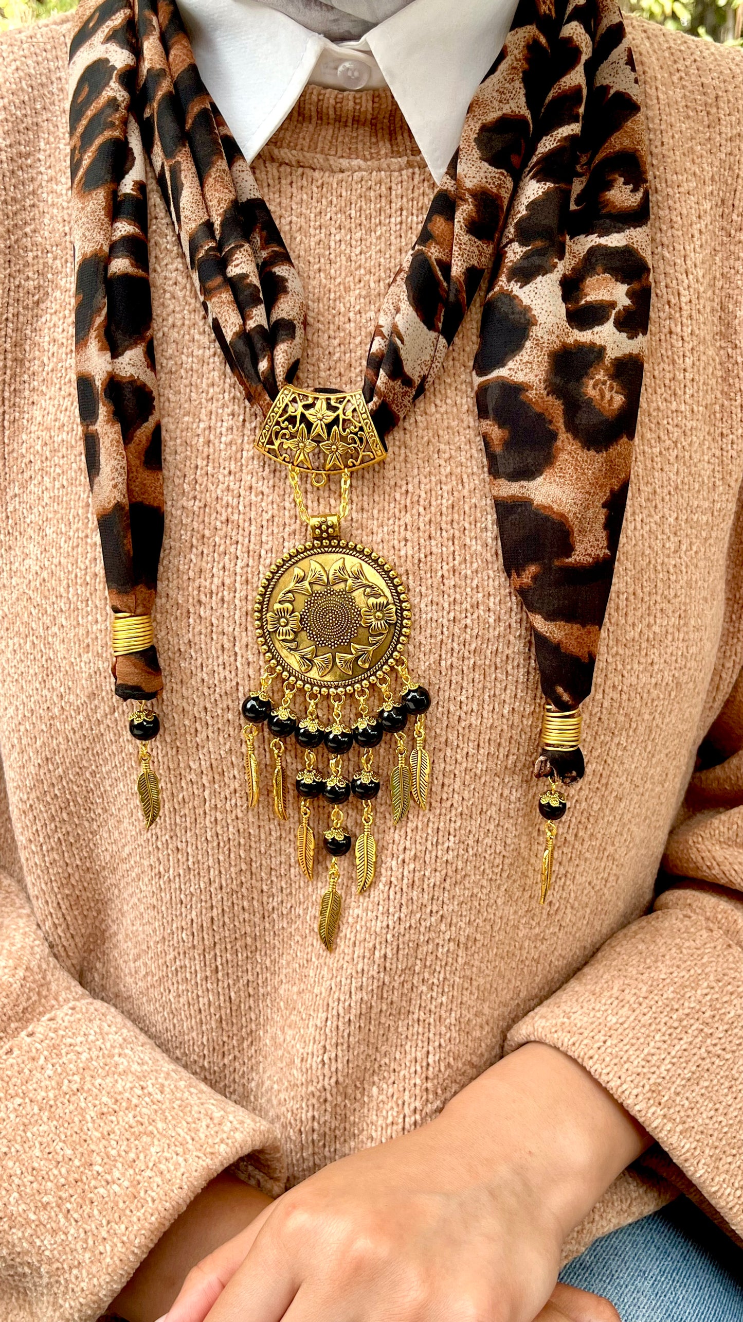 Golden Tiger Necklace Scarf - Chiffon