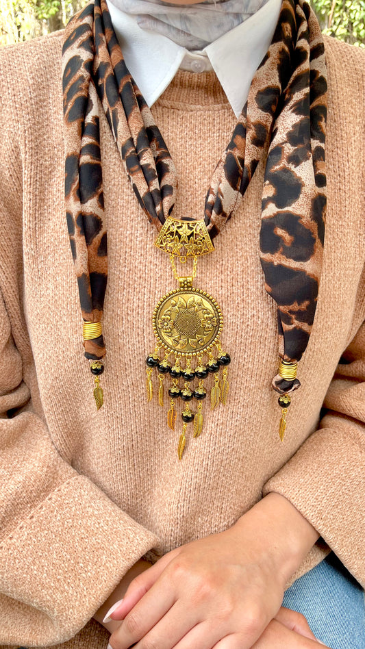 Golden Tiger Necklace Scarf - Chiffon