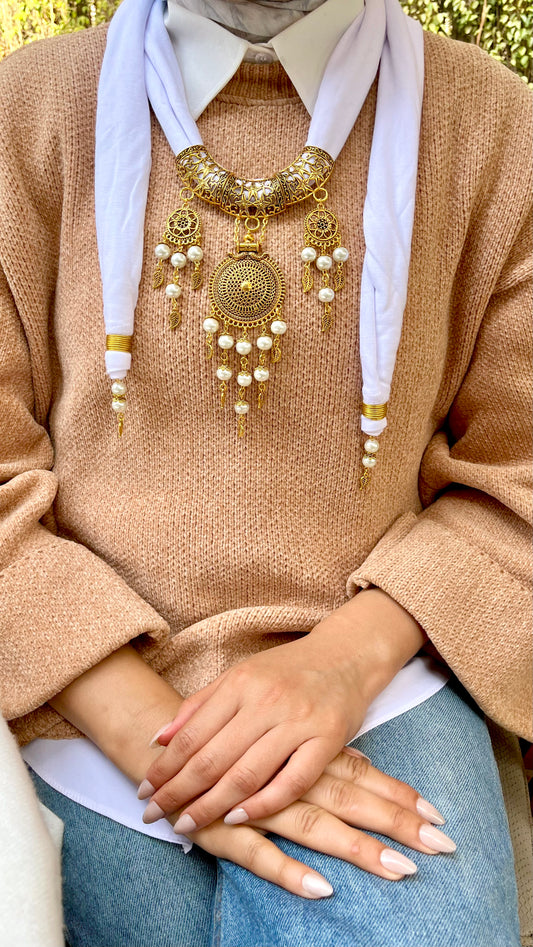 Pearl Glow Necklace Scarf - Cotton