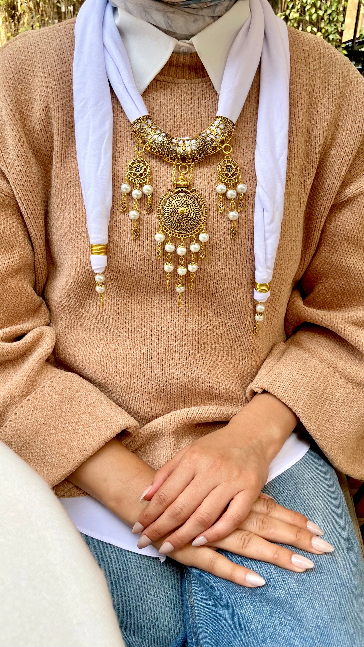 Pearl Glow Necklace Scarf - Cotton