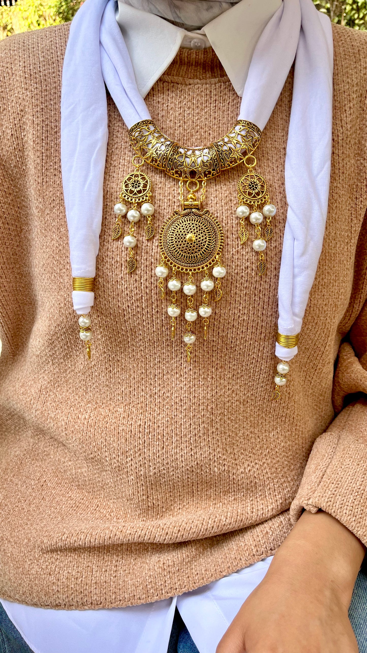 Pearl Glow Necklace Scarf - Cotton