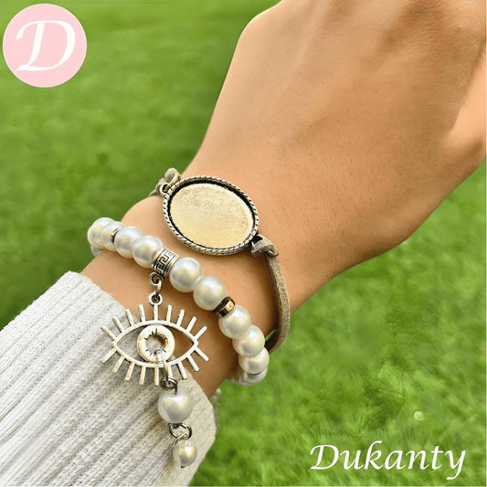 Waad Elegant Leather And Pearl Bracelets