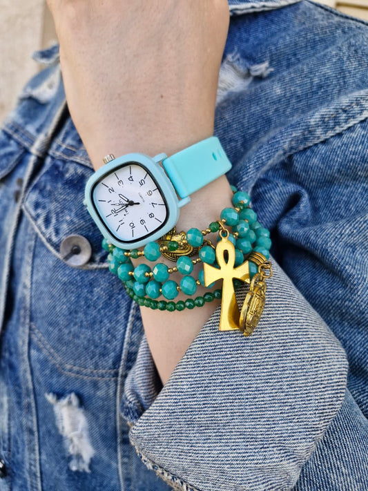 Rahaf Watch Set - Turquoise Acrylic
