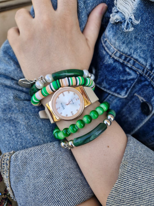 Nouran Watch Set - Green Acrylic