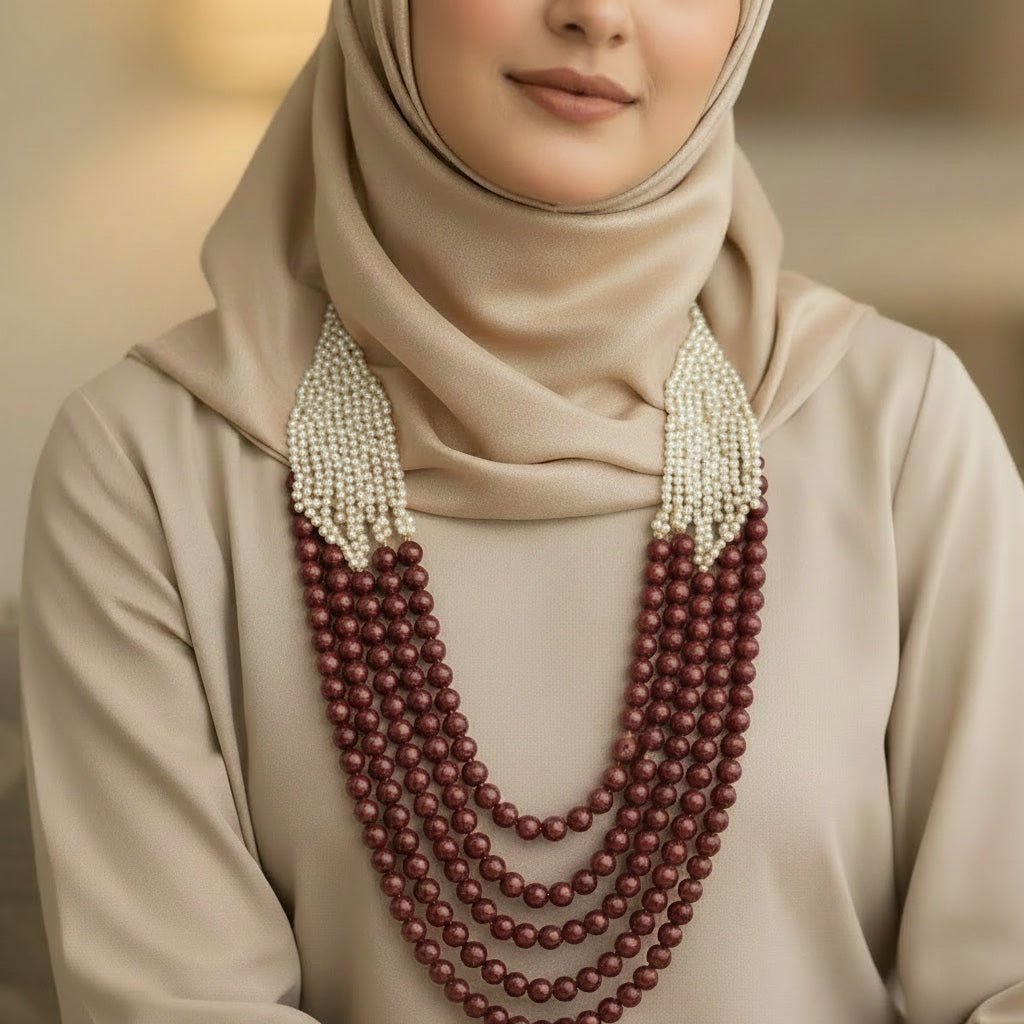 Luxury Necklace - Dark Red Agate and Pearl