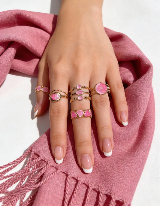 Pink Glow Rings  - Stainless Steel