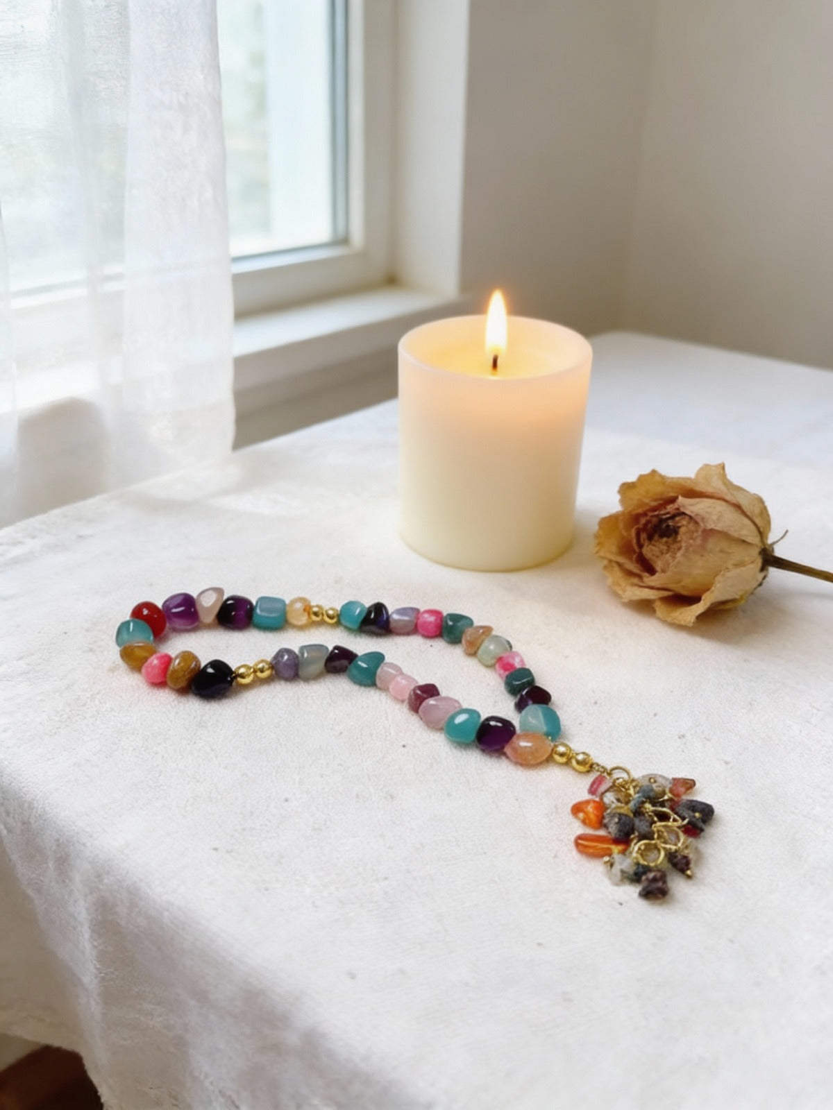 Colorful Shiny Rosary - Colorful Agate