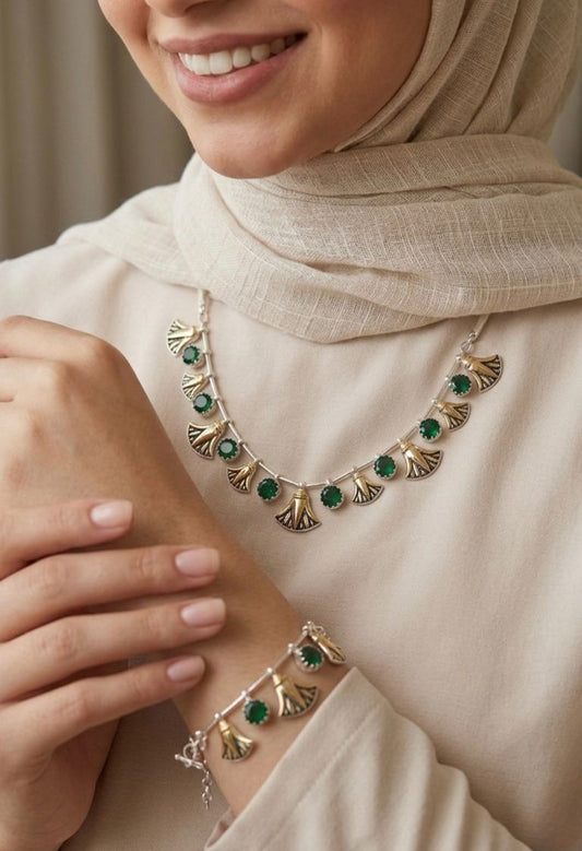 Egyptian Style Lotus Gold and Silver Plated Luxury Necklace and Bracelet