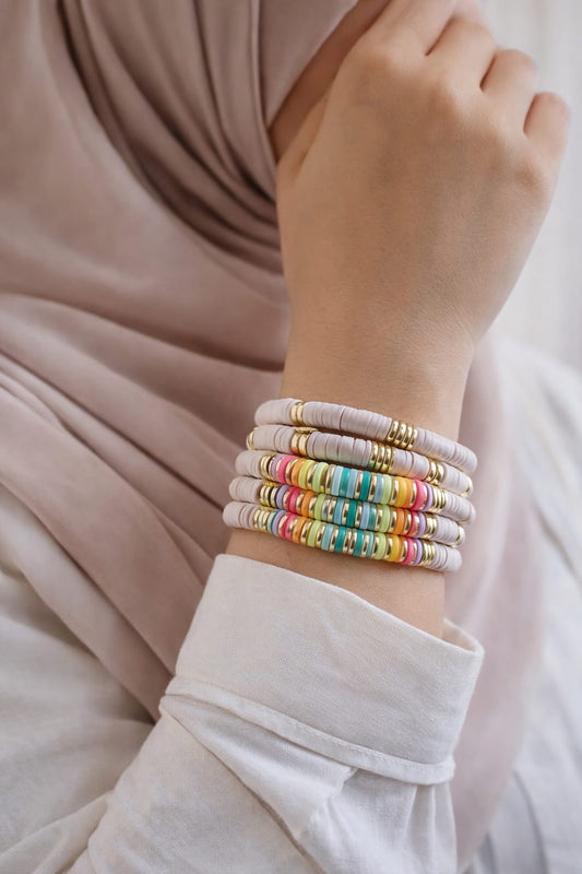 Five Rubber and Hematite White Colorful Bracelets