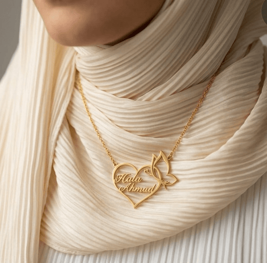 Butterfly & Heart  Necklace - Gold Plated