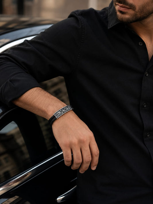 Prestige Steel Bracelet - Leather & Silver Plated