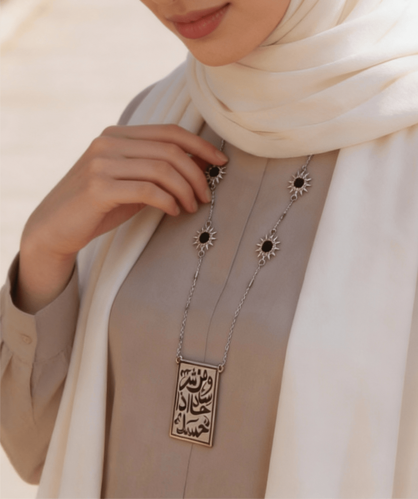 Black Flower Necklace - Silver Plated