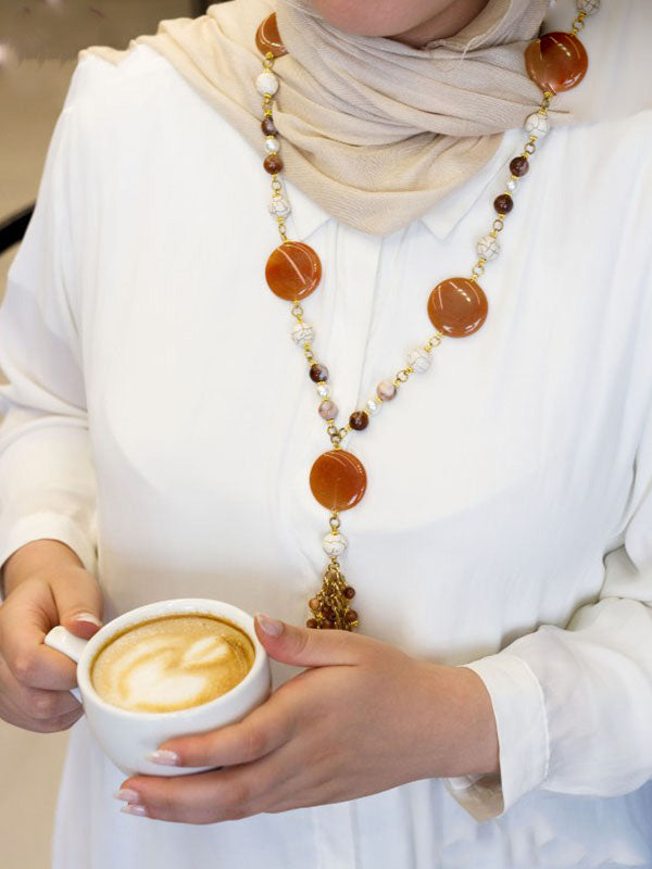 Zainab Necklace - Sulaimani Agate And Pearl stones