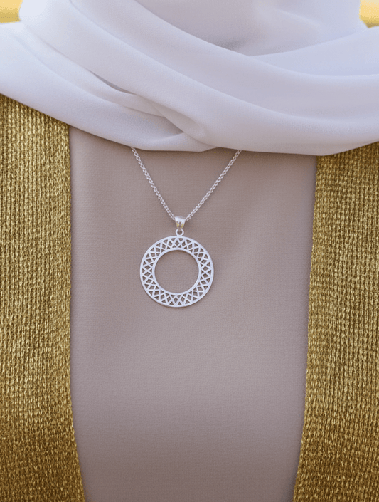 Arabic Pattern Necklace - Silver Plated