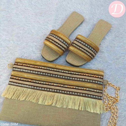 Mony Handmade Clutch And Slippers - Burlap