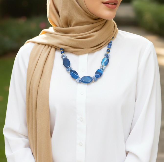 Sahar Blue Agate Stones Necklace
