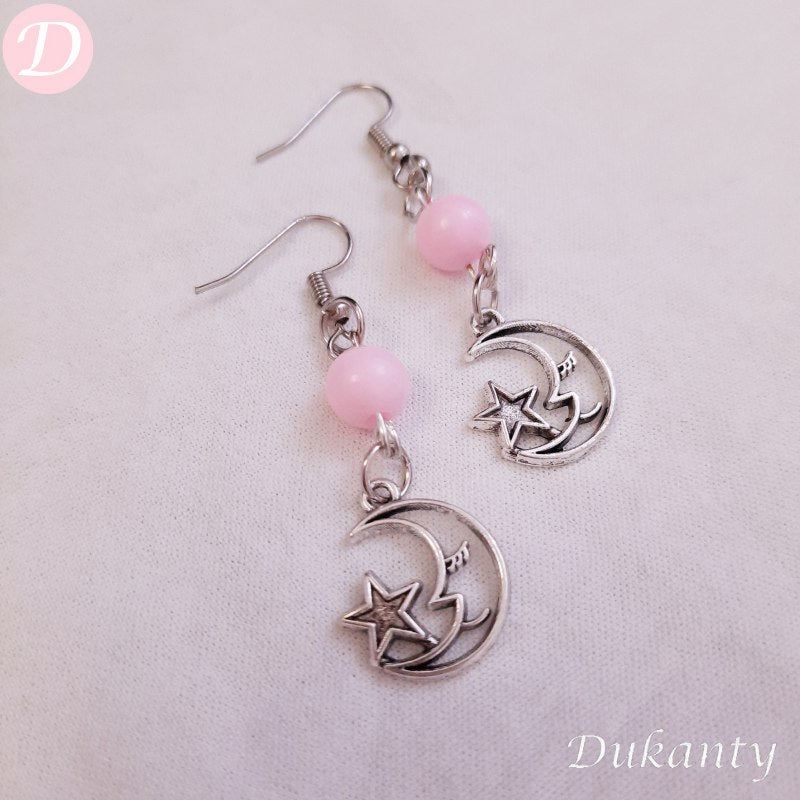 Star And Helal Earrings - Pink