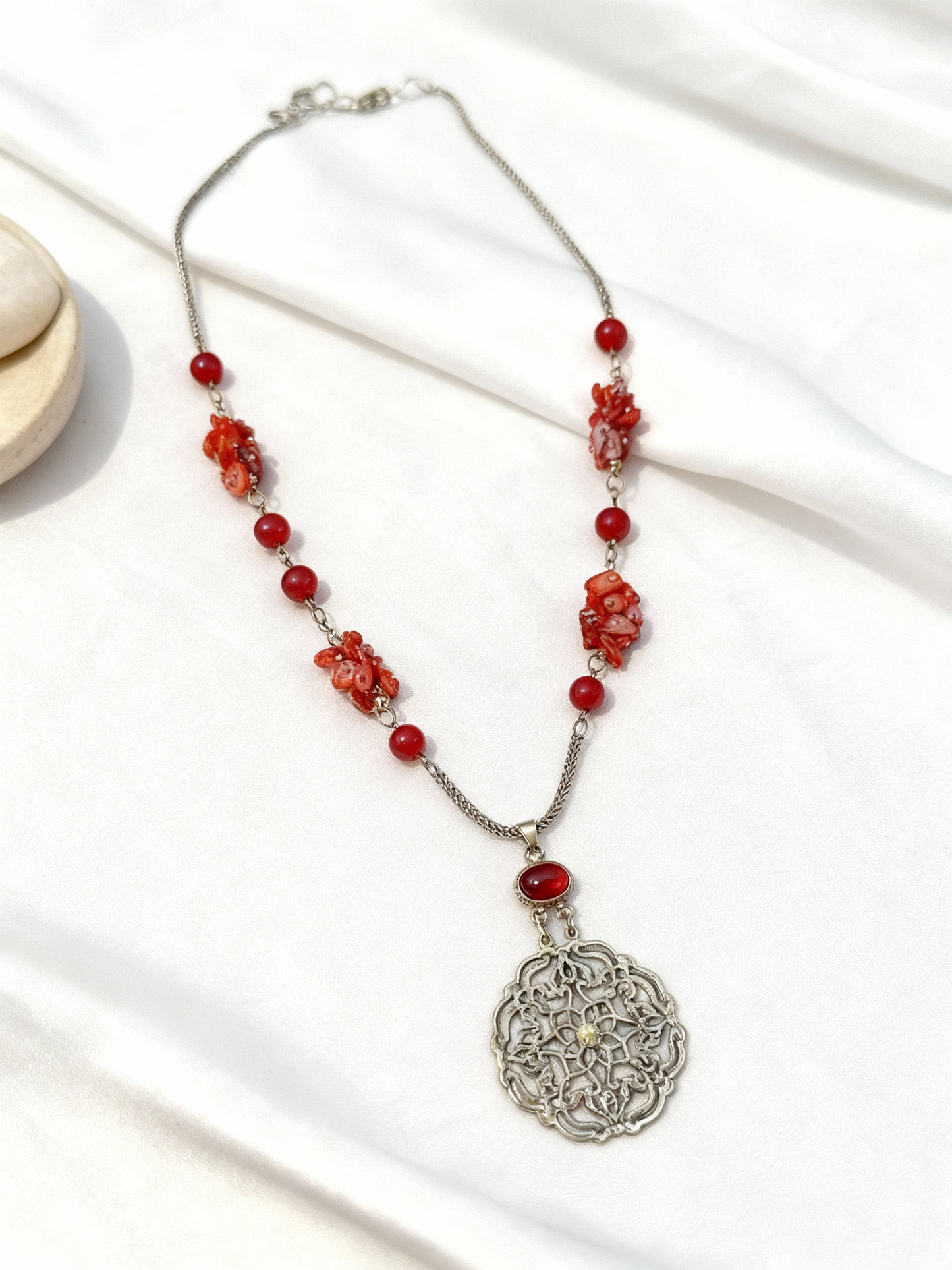Ruby Petals - Silver Plated Necklace