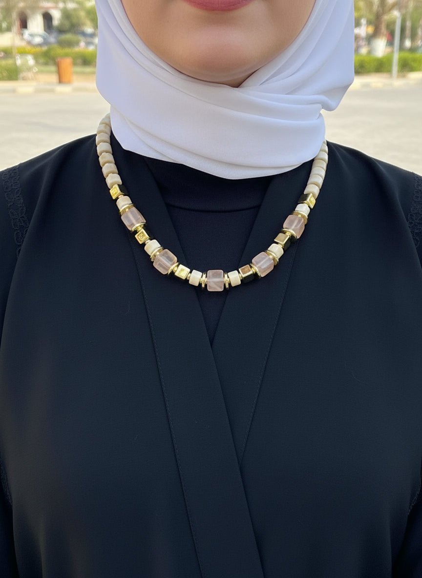 Fatima Necklace - Pink Stones