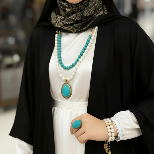 Fatma Pearl and Turquoise Necklace Set