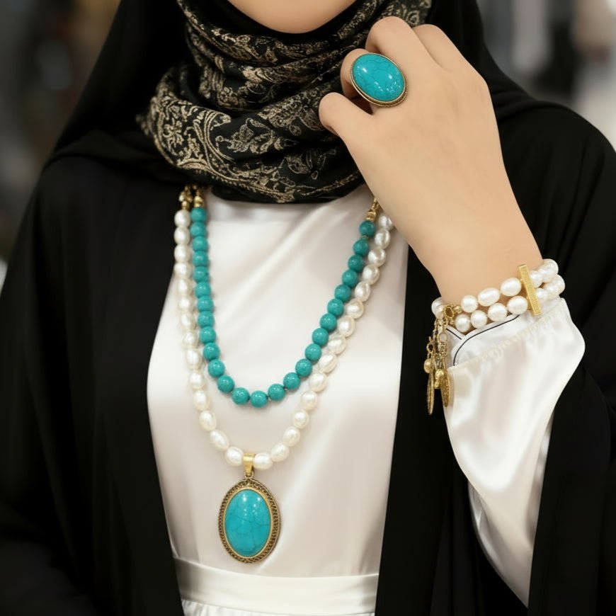 Fatma Pearl and Turquoise Necklace Set