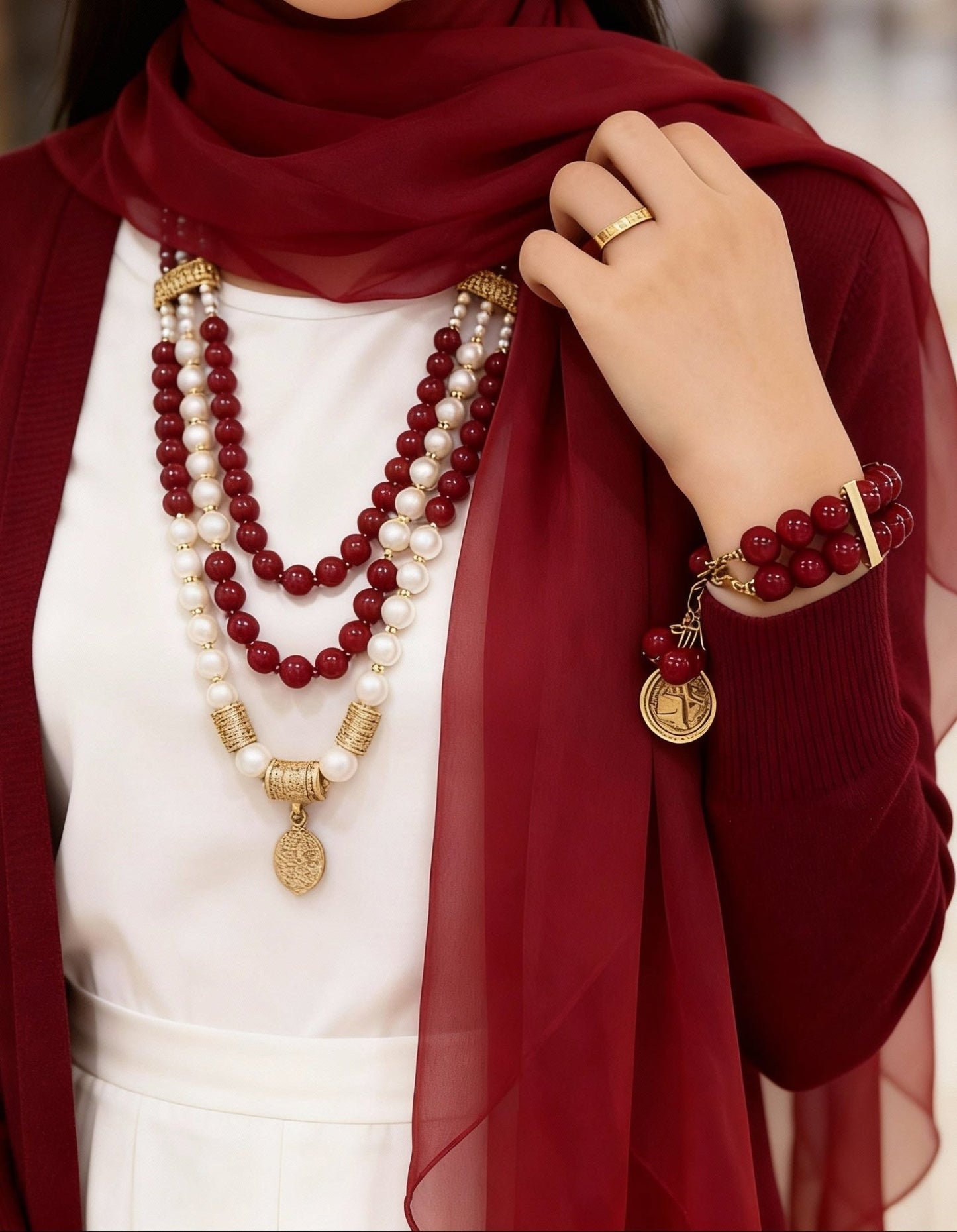 قلادة أصلية - مرجان وأحجار اللؤلؤ