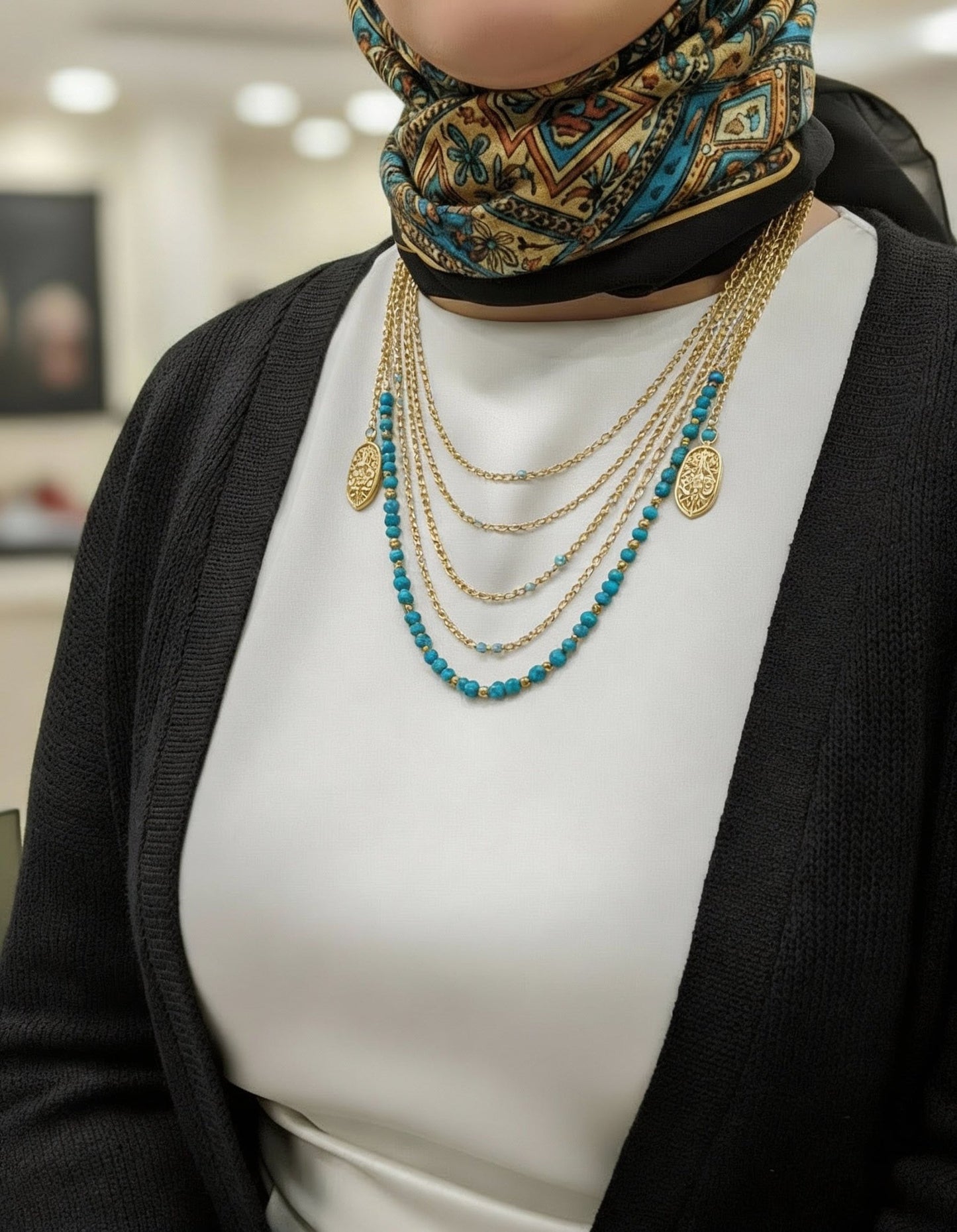 Delicate Necklace - Turquoise and Copper Chains