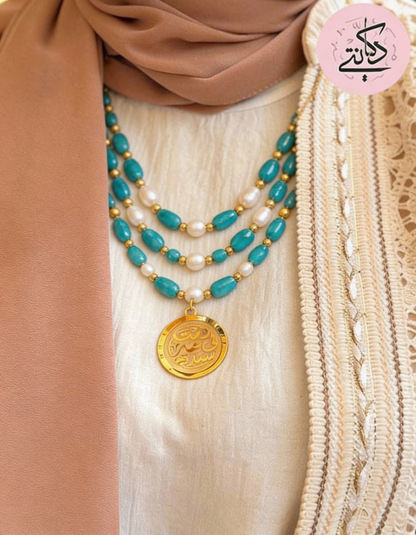 Be the Best Support Necklace - Exquisite Turquoise and Pearl Gold plated