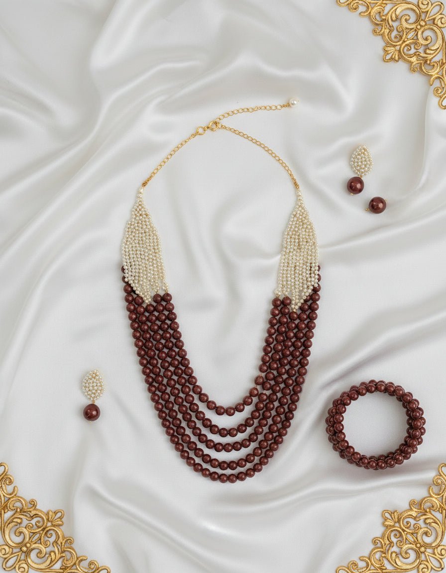 Luxury Necklace - Dark Red Agate and Pearl