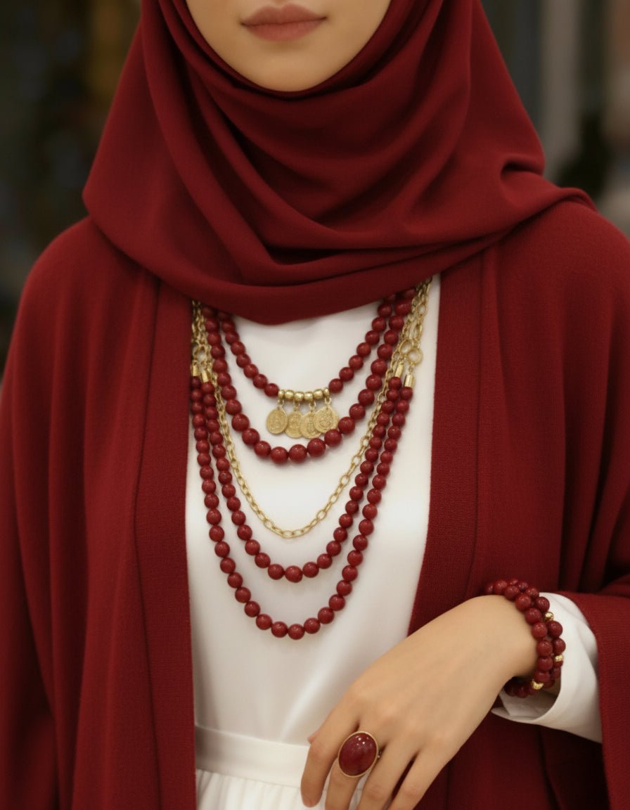 قلادة تشارم حمراء - أحجار مرجان