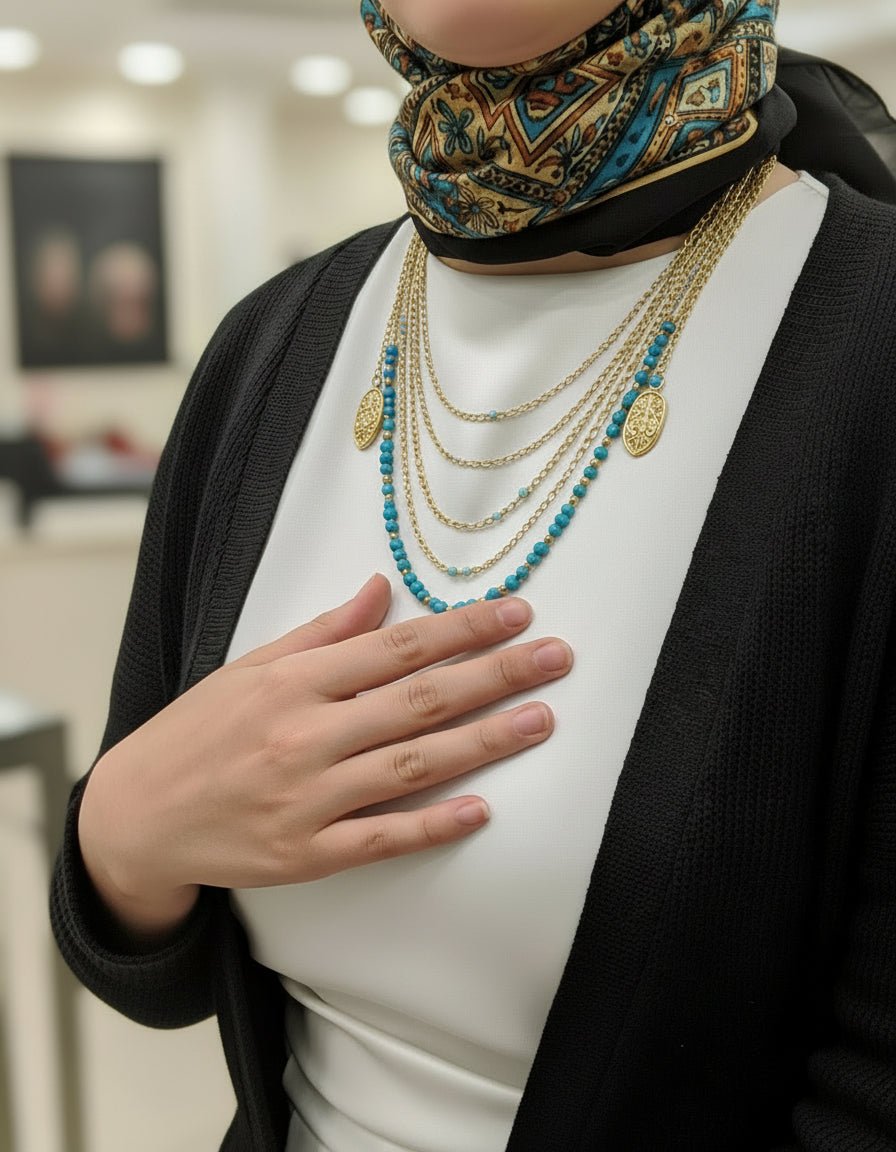 Delicate Necklace - Turquoise and Copper Chains