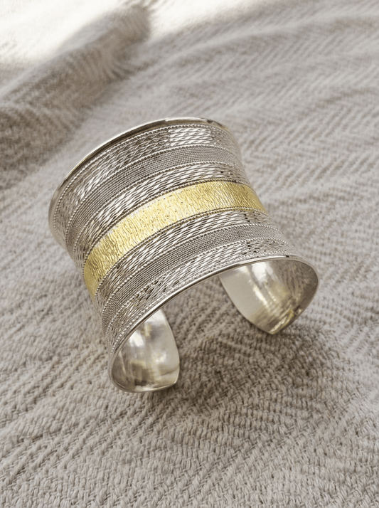 Gold and Silver Plated Unique Stripes Bangle