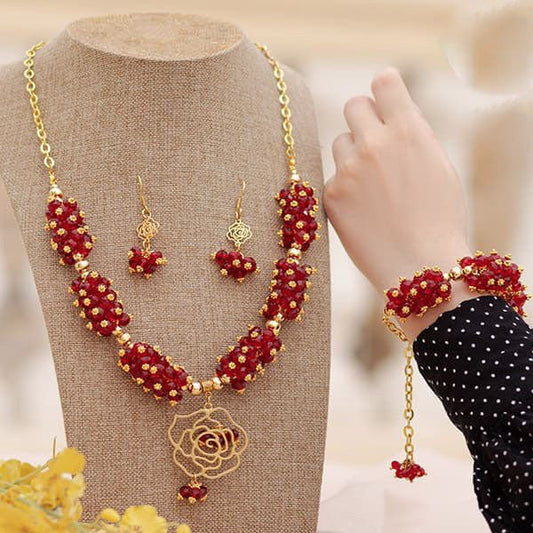 Crystal Carmine Stone With Gold Plated Pendant Set