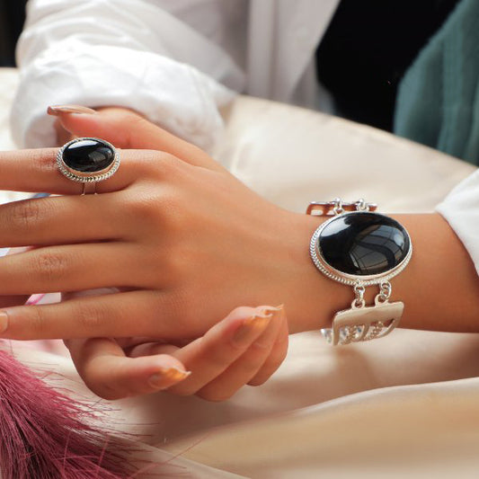Black Jasmine Set - Silver Plated