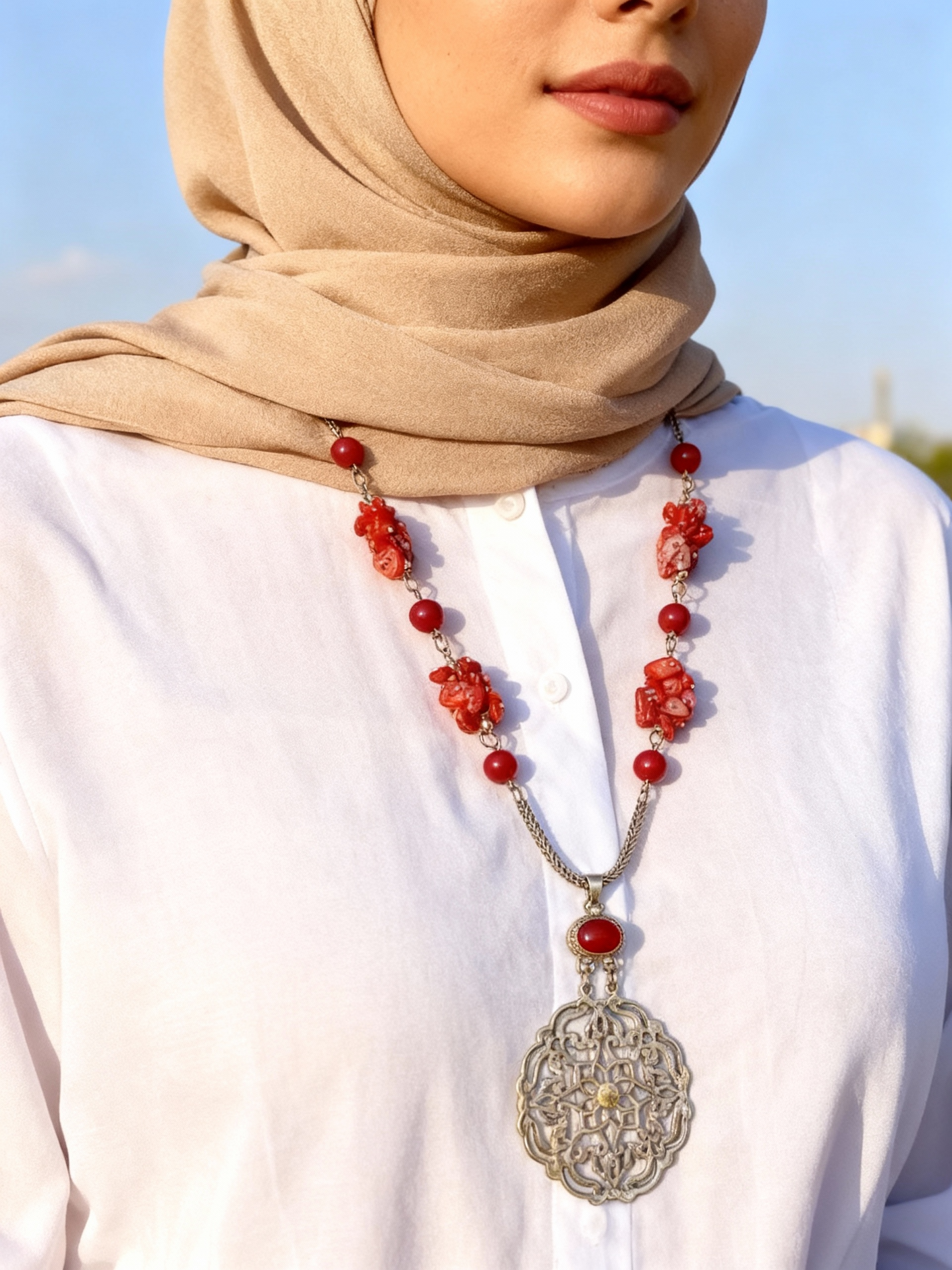 Ruby Petals - Silver Plated Necklace