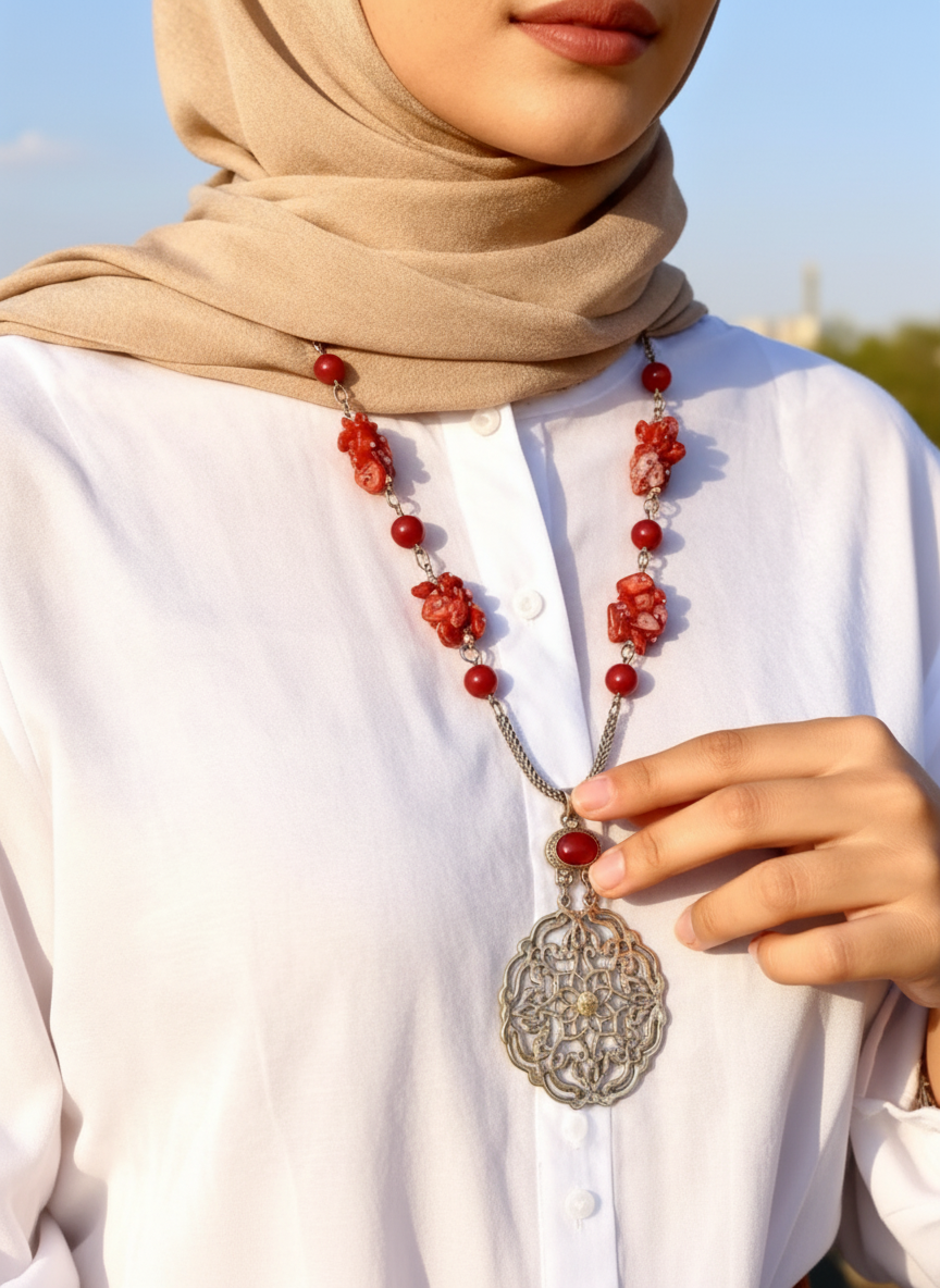 Ruby Petals - Silver Plated Necklace