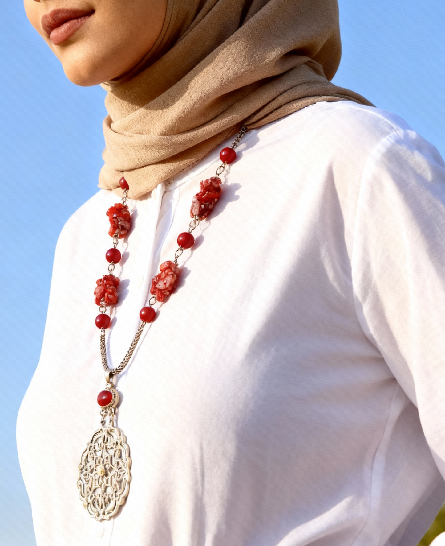 Ruby Petals - Silver Plated Necklace