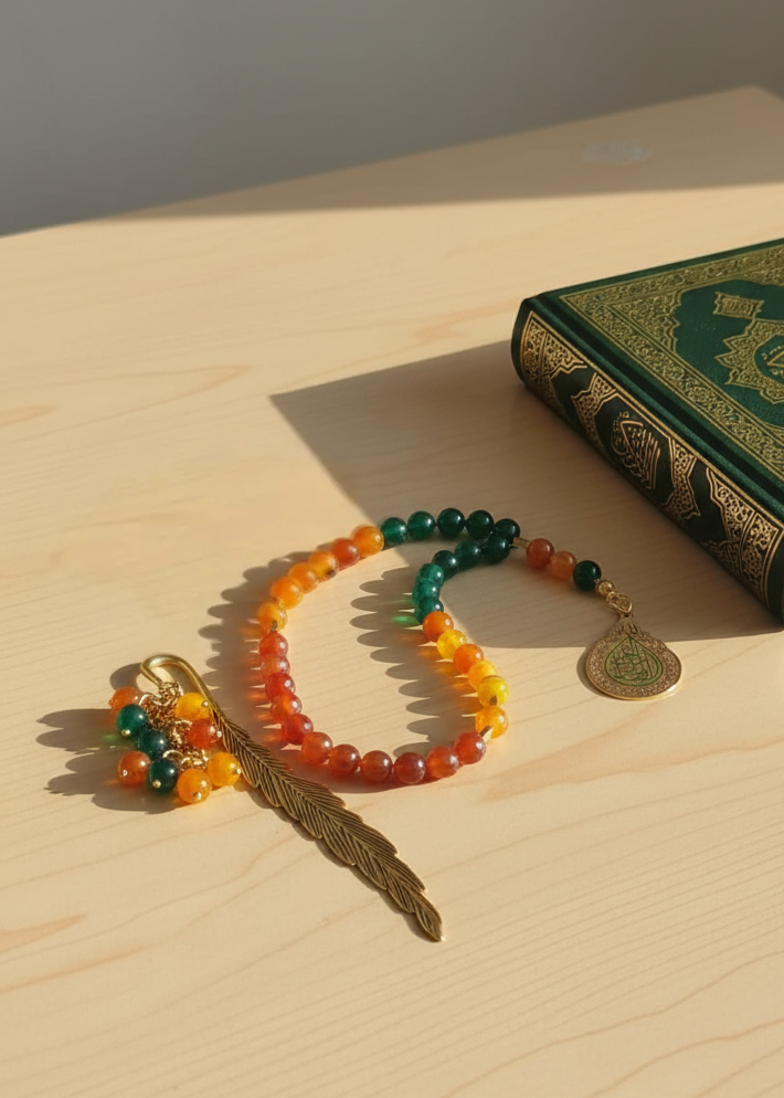 Orange & Oily Rosary with Book Separator - Agate Stones