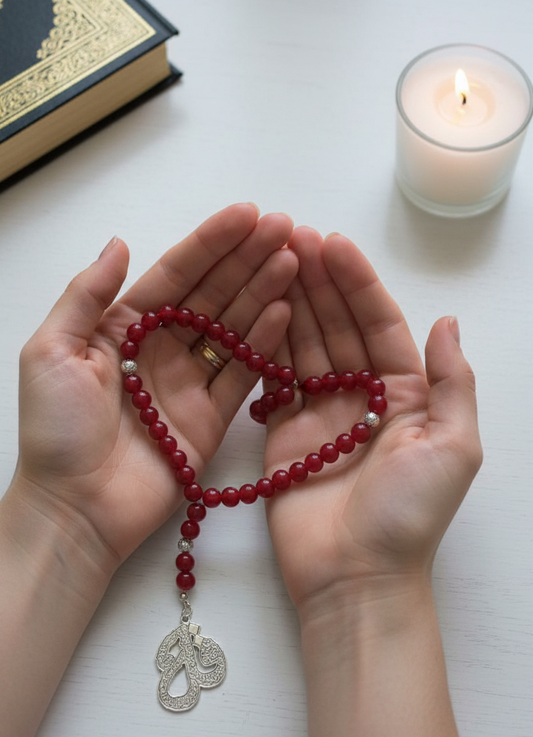 مسبحة لامعة ملونة - عقيق ملون