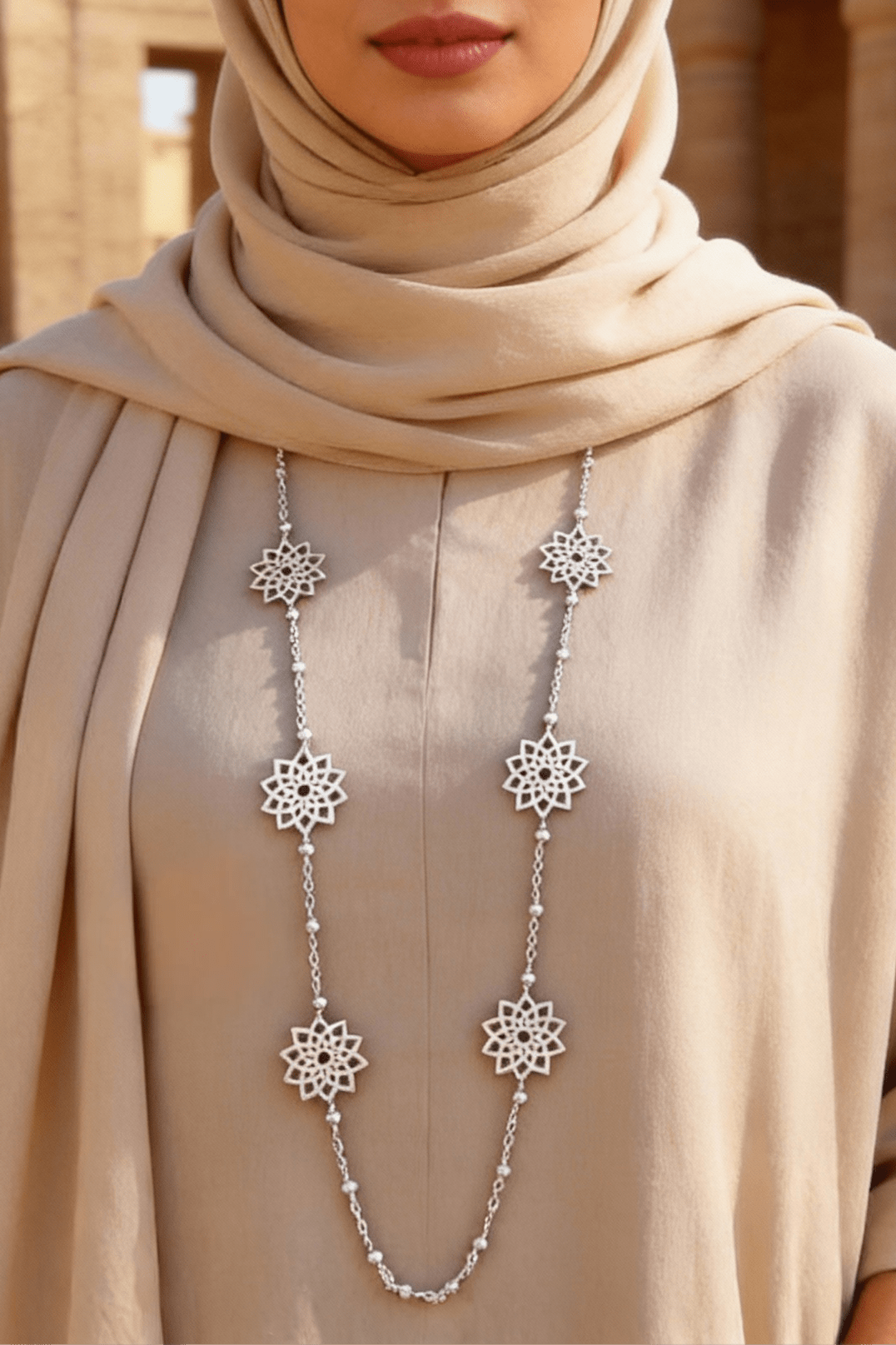 Floral Necklace -Silver Plated