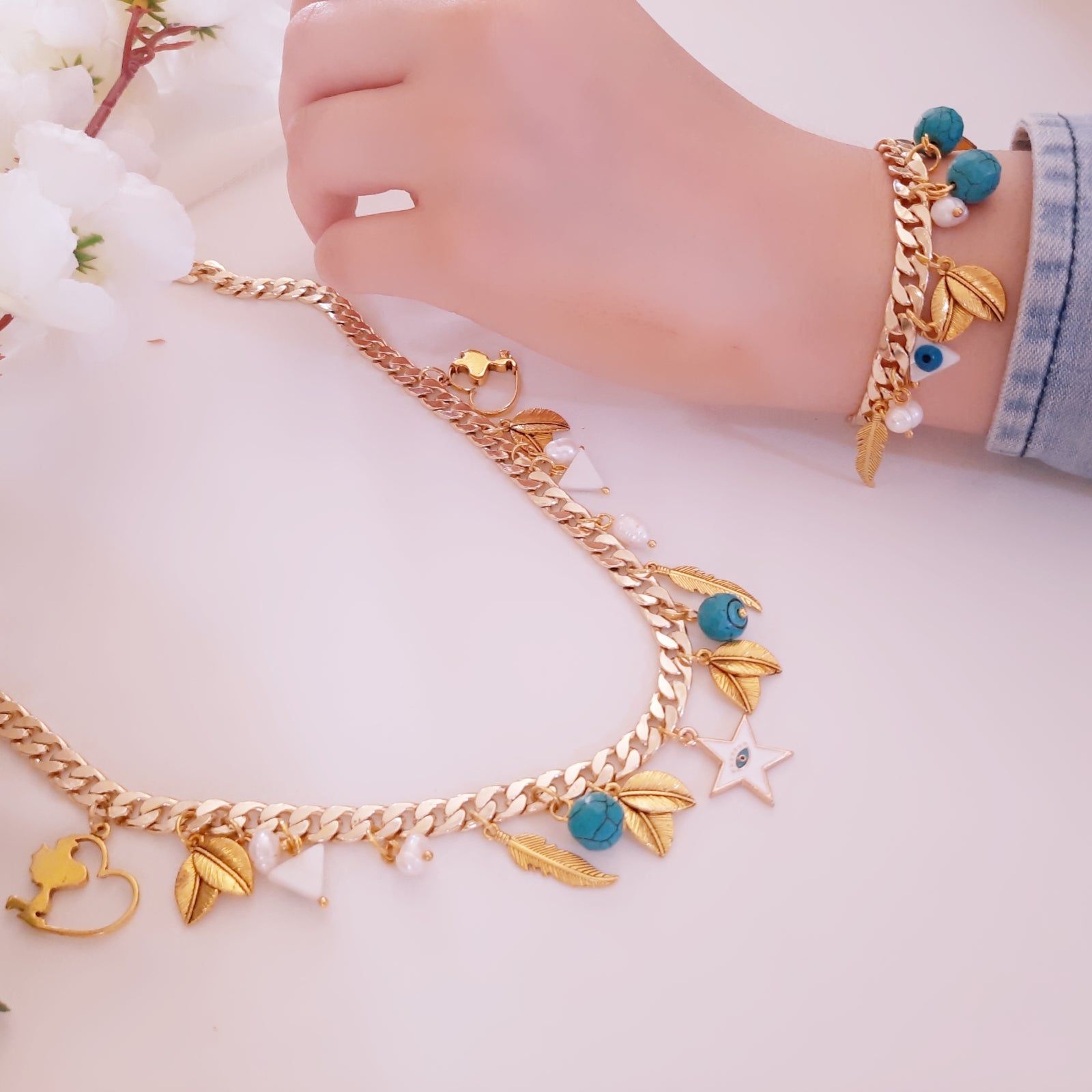 Basma Stainless Star Shell Turquoise Set