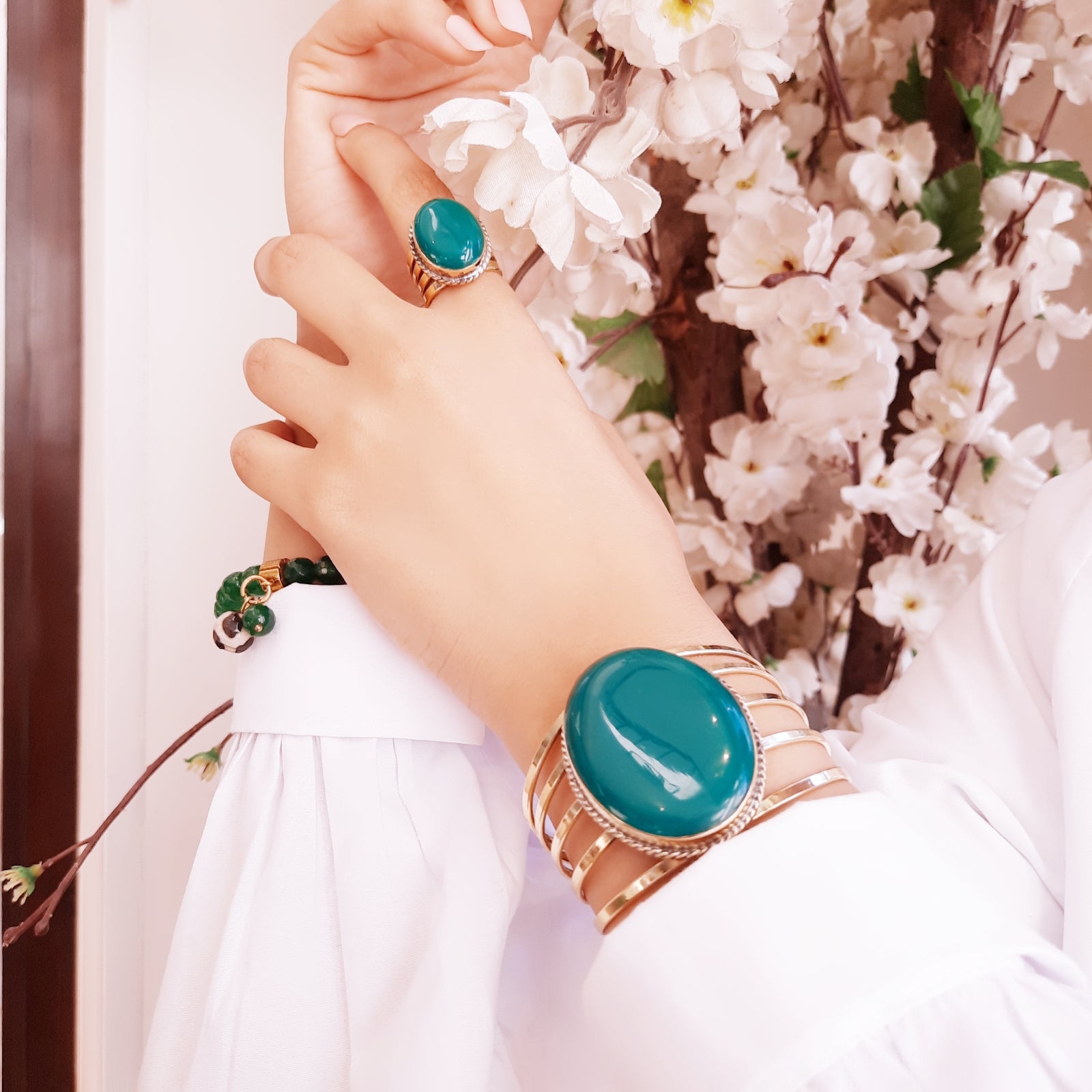 Jasmine Green Set –  Bracelet and Ring