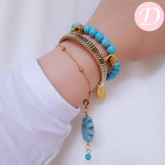 Golden Swan Bracelets Set - Turquoise Stone