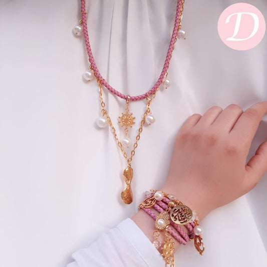 Arabian Pearl Kaaf Set - Pink Leather