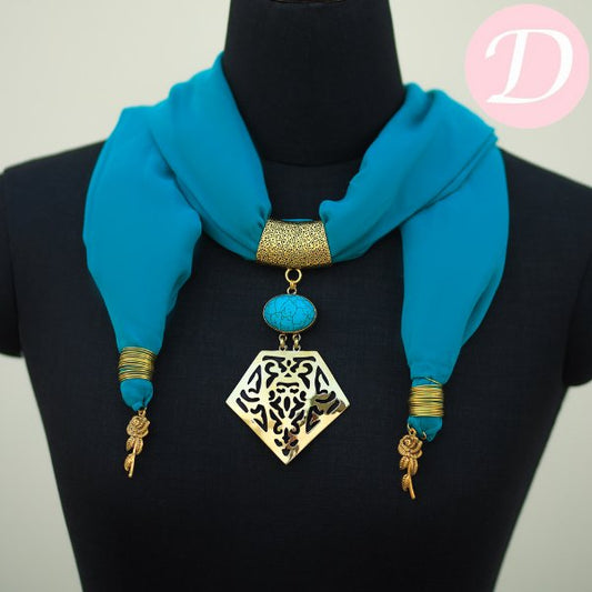Bella's Flower Necklace Scarf - Turquoise Chiffon